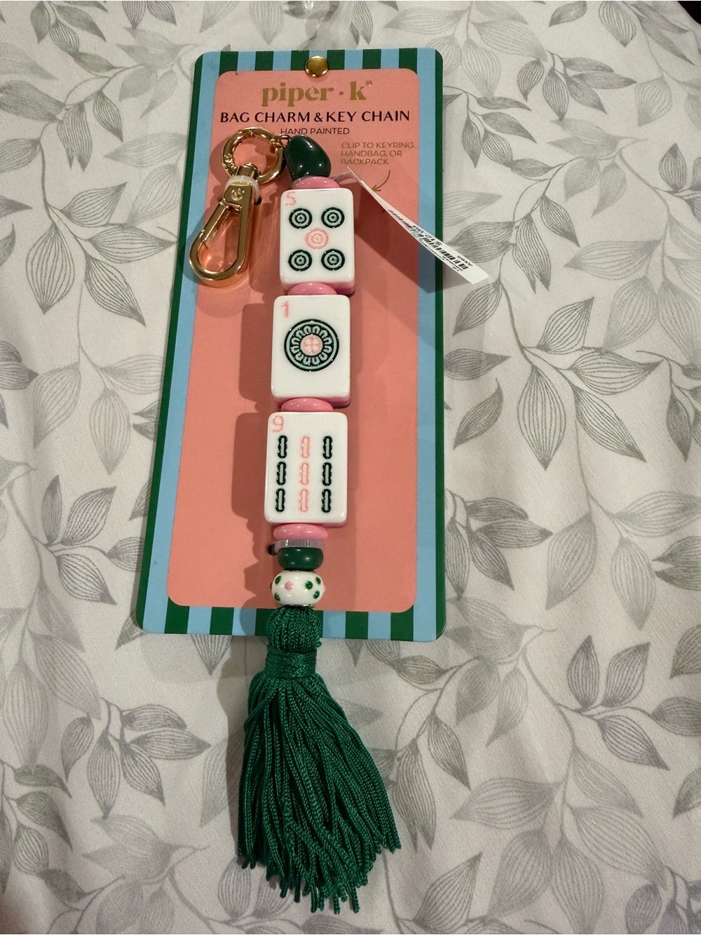 Piper Green & Pink Mahjong Tile Tassel Bag Charm Keychain